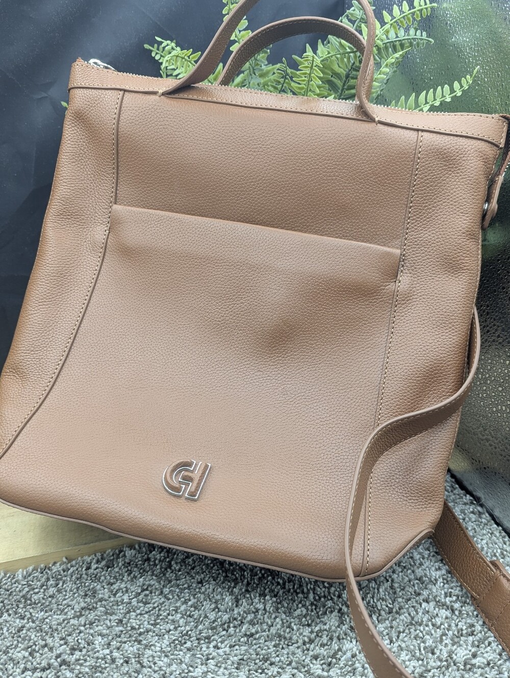 Cole Haan Brown Leather Backpack Handled Carry Bag $270 Retail
